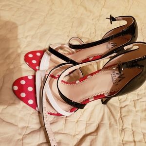 Red and White Polka Dot Strappy Heels